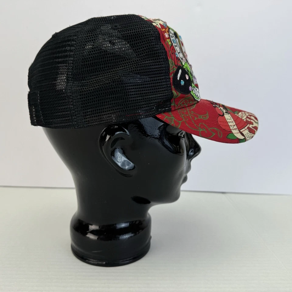 Sombrero de colección Ed Hardy espalda a presión rojo camionero estrás amor mata lentamente Y2K Foto 4 de 4