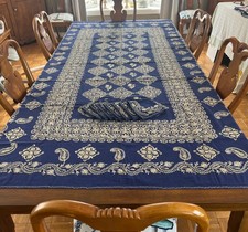 Antique Hand Embroidered Tablecloth, Egypt, with 7 Napkins, Size 92''X53''