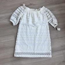 NWT Trina Trina Turk Hoku off the shoulder embroidered dress cream small