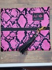 New Makeup Junkie Bag Size Medium Pink & Black Snake Skin Print W/black Tassle — photo 1
