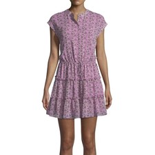 Rebecca Minkoff Pink Black Paisley Ruffle Tiered Ollie Cap Sleeve Mini Dress XS