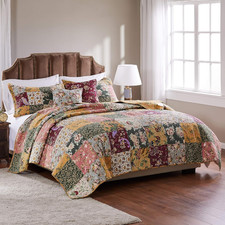 Greenland Home Antique Chic 100 Cotton Authentic Patchwork Quilt Set, 5-Piece K