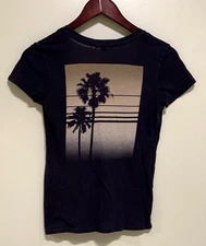 James Perse Women Palm Trees Graphic Short Sleeves Shirt - Navy - Sz 0, XS - EUC