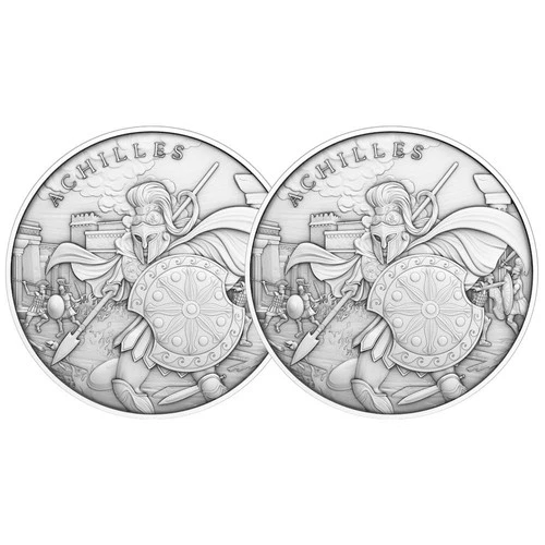 Lot of 2 - 1 Troy oz Achilles Design .999 Fine Silver Round