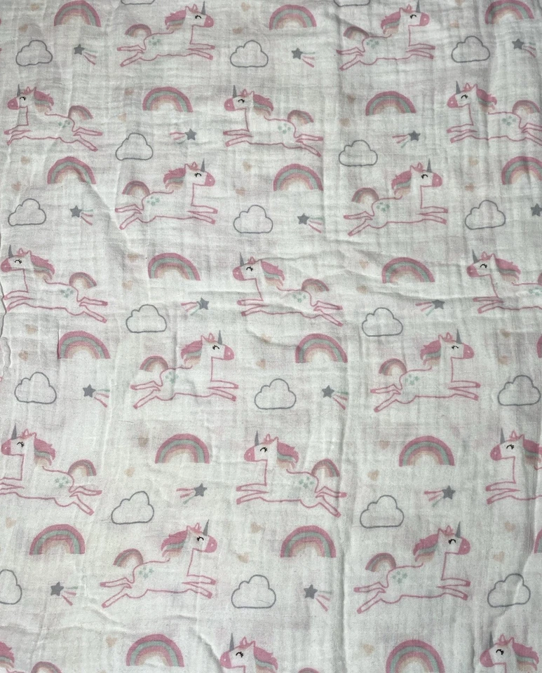 Manta Baby Muslin Co Unicornio Arco Iris Bebé Rosa Blanco Gris Nube Estrella Foto 3 de 4