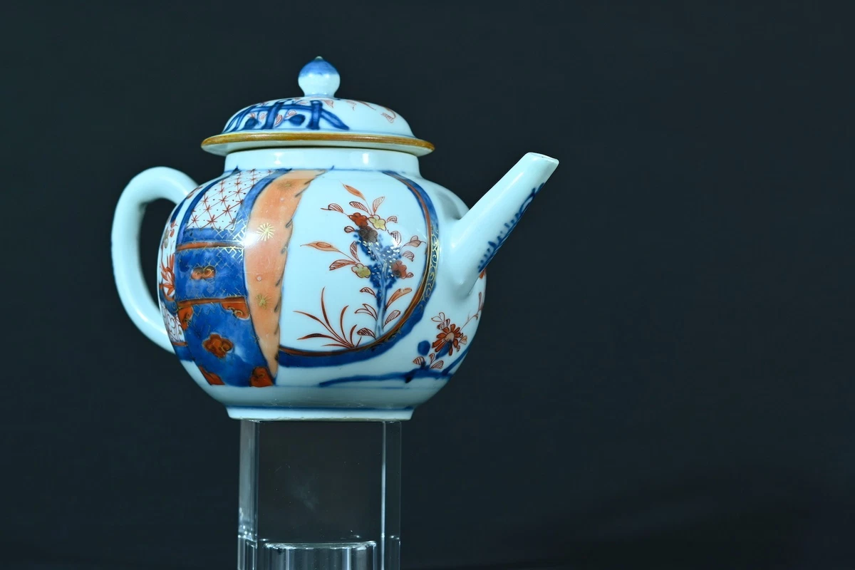 Théière Ancienne En Porcelaine De Chine - Décor De Fleurs émaillé, XIXe Siècle - Bon état