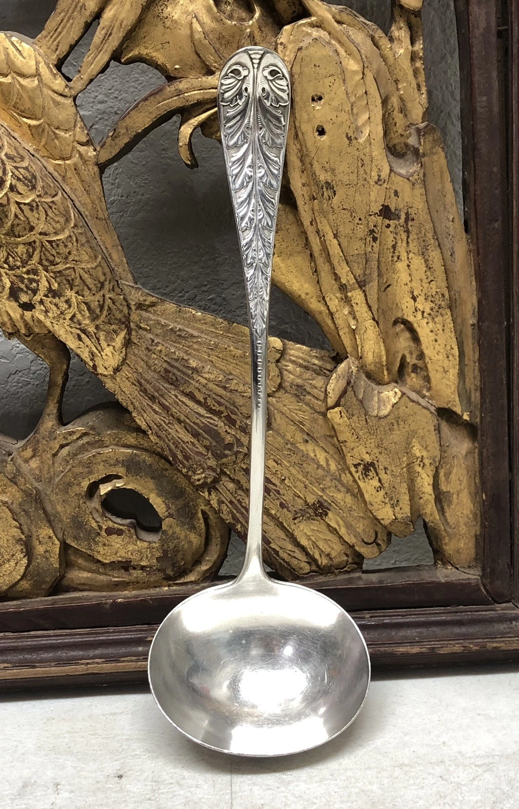 RARE ANTIQUE HAMILTON ACANTHUS LARGE 11" SOUP LADLE - L1