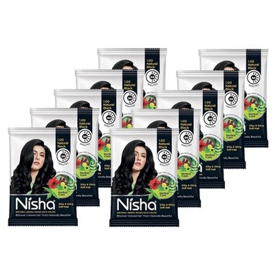 Nisha Natural Colour Hair Henna Powder (Black, 10 g) - 10er Pack