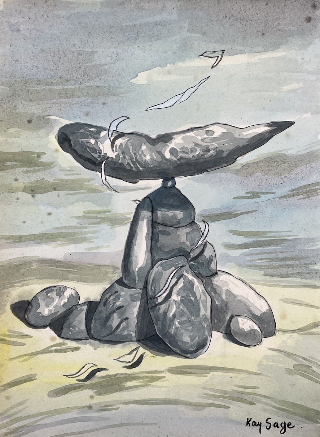 Kay Sage Drawing on paper (Handmade) signed and stamped