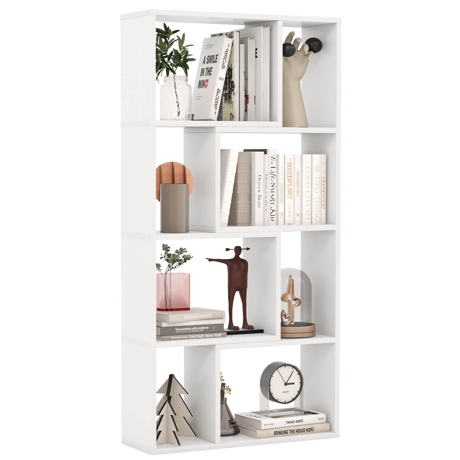 48-Inch Open-Back Geometric Bookcase with 8 Storage Cubes & Anti-Tip Safety Straps