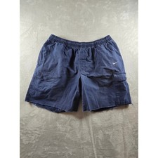 Vintage Nike Cargo Shorts Mens L Blue Raw Hem Elastic Waist Drawstring Y2K Read