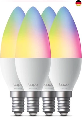 Tapo L430C(4-Pack) Smarte WLAN Glühbirne E14, 470 Lumen, 16 Mio. Farben,