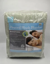 King Size Biddeford Heated Electric Plush Blanket. Auto Off. Green/Olive Color.