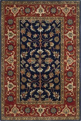 Handmade Royalty Collection 3' X 5' Accent Rug - Navy & Rust, High Traffic Use