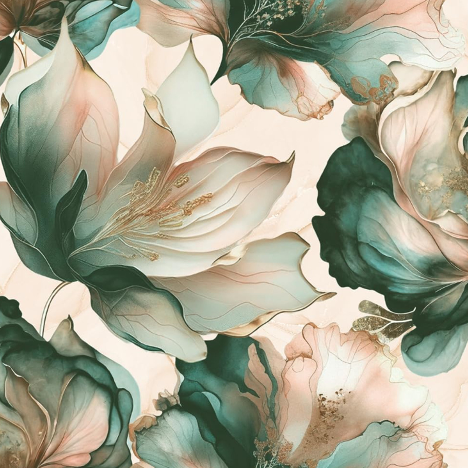 Teal Coral Floral Wallpaper 3D Effect Gold Metallic Shimmer Feature Wall Lounge