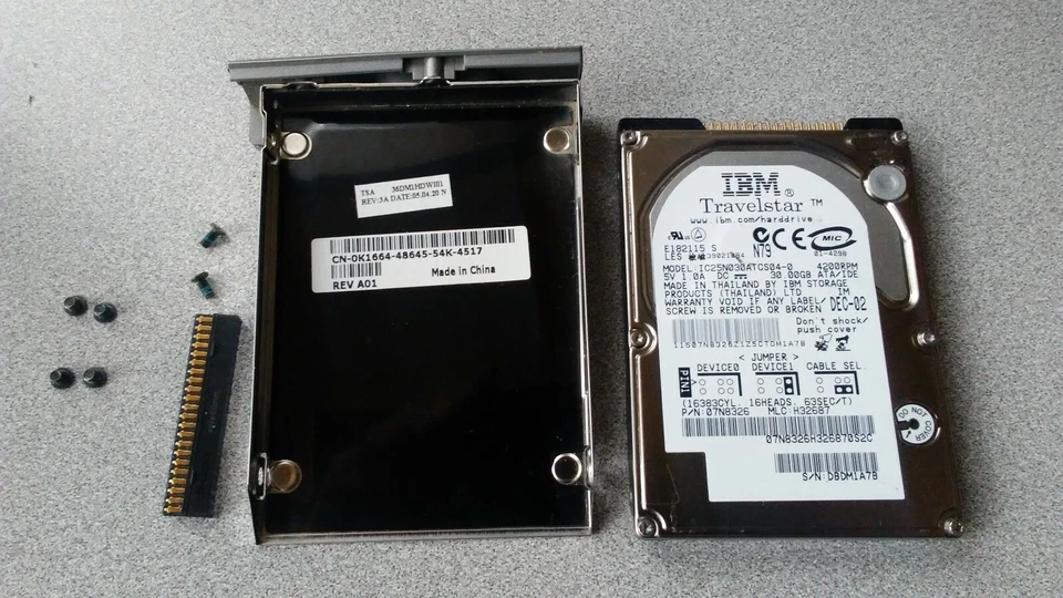 Dell CN-0K1664 Hard Disk Caddy & Used IBM Travelstar 30GB Laptop IDE HD Drive - Image 2 of 4