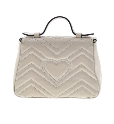 Gucci White Quilted Leather Marmont Mini Top Handle Bag Chevron