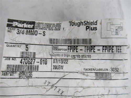 Parker 3/4 MMO-S , 3/4"-14 FNPT Industrial Pipe Tee (PK 5) - Picture 2 of 2