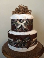 Baby Boy Diaper Cake, Green/Brown Camo, Baby Shower Gift Centerpiece