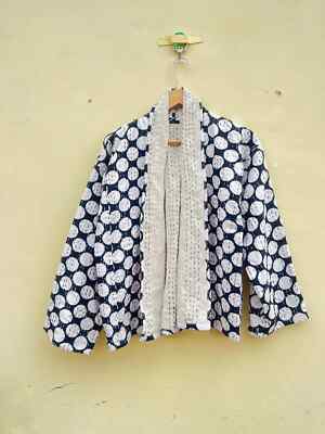 Cotton Kantha quilted Short Jacket Handmade floral Print coat for