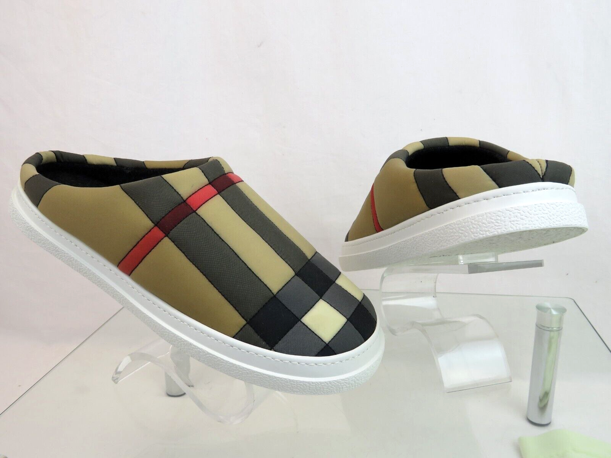 $620 BURBERRY HOMIE WOMEN QUILTED BEIGE CHECK LOGO LOAFER
