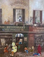 Sesame Street Bar Cafe art print upcycled thrift store Landscape painting