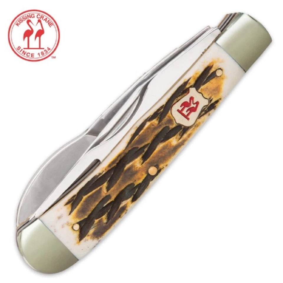 Kissing Crane Burnt Bone Hobo Pocket Knife Camp Dining Set Tool Spoon Fork NEW - Image 2 of 3