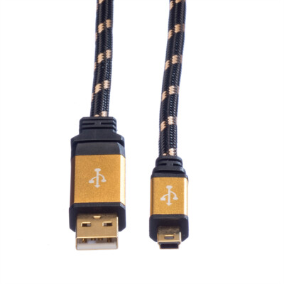 USB 2.0 Kabel Gold, Typ A - 5-Pin Mini, 0,8m