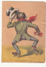 Such Elegant Fun Monkey with Top Hat Roller Skating No Advertsing Card c1880s