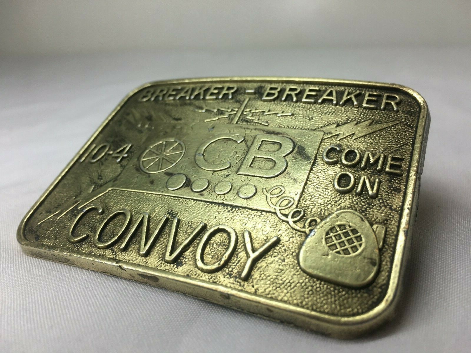 Vintage BRASS BELT BUCKLE CB RADIO Breaker Convoy 10… Gem