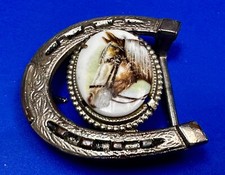 Horse Head Picture Cabochon Centerpiece Cutout Horseshoe Shaped Belt Buckle
