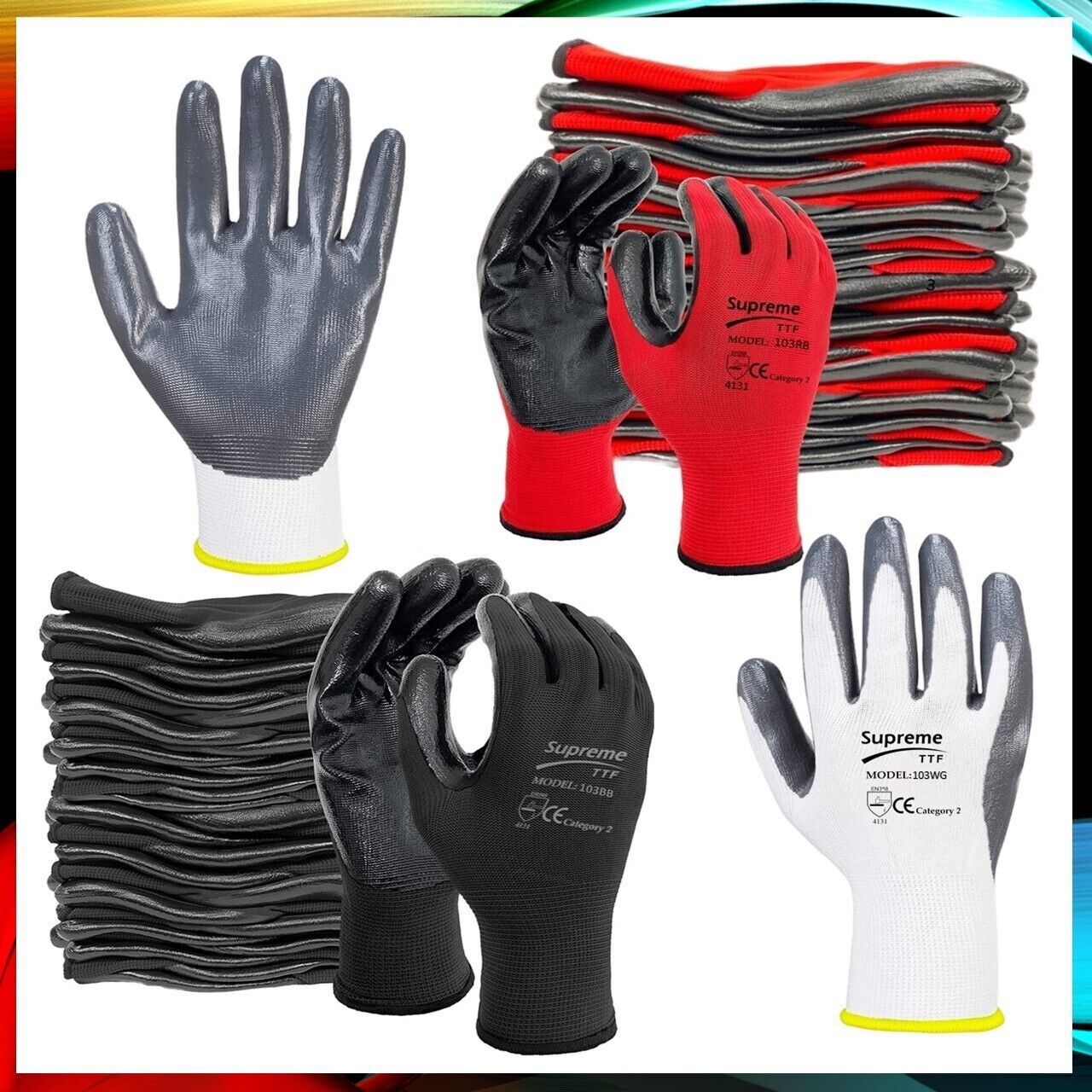 Power Glove Guanti Da Lavoro In Nylon E PU | 12-24 Paia, Taglie S-XXL, Garanzia, Nuovi Guanti Giardinaggio
