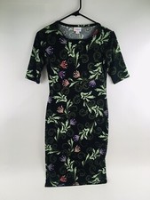 Lularoe Julia Dress Size XXS Green Short Sleeve Bodycon Stretch Floral Vines