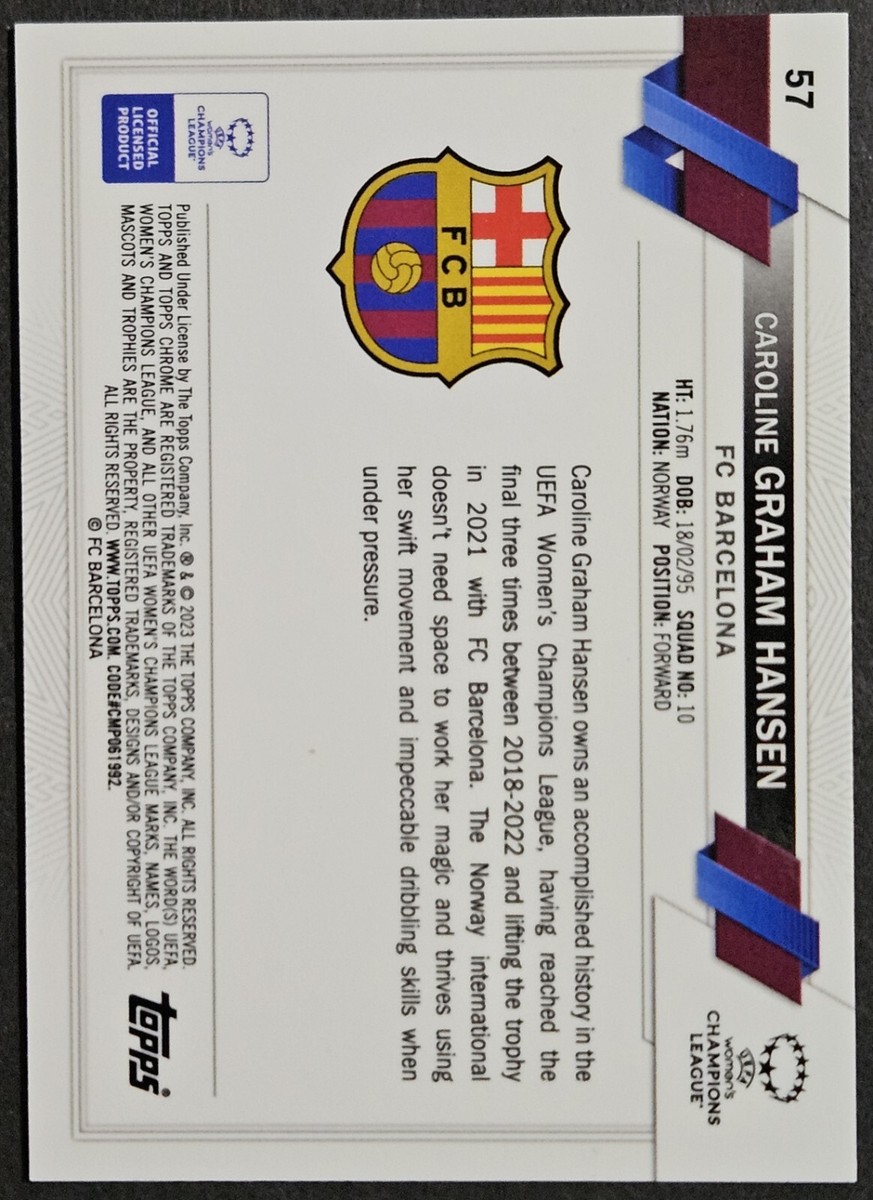キャロライン グラハム ハンセン Topps Chrome 直筆サイン 2022-23 Topps Chrome Women's UEFA Caroline Graham Hansen