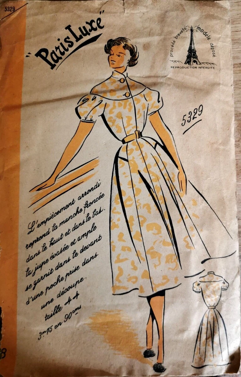 5329 CANSEYO DE VESTIDO DE LUJO VINTAGE PATRÓN PARÍS FRANCÉS CON PATRÓN T 44