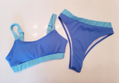 Shein Bikini Swimsuit Small Blue Textured Sexy Striped Two Tone Beach Swim