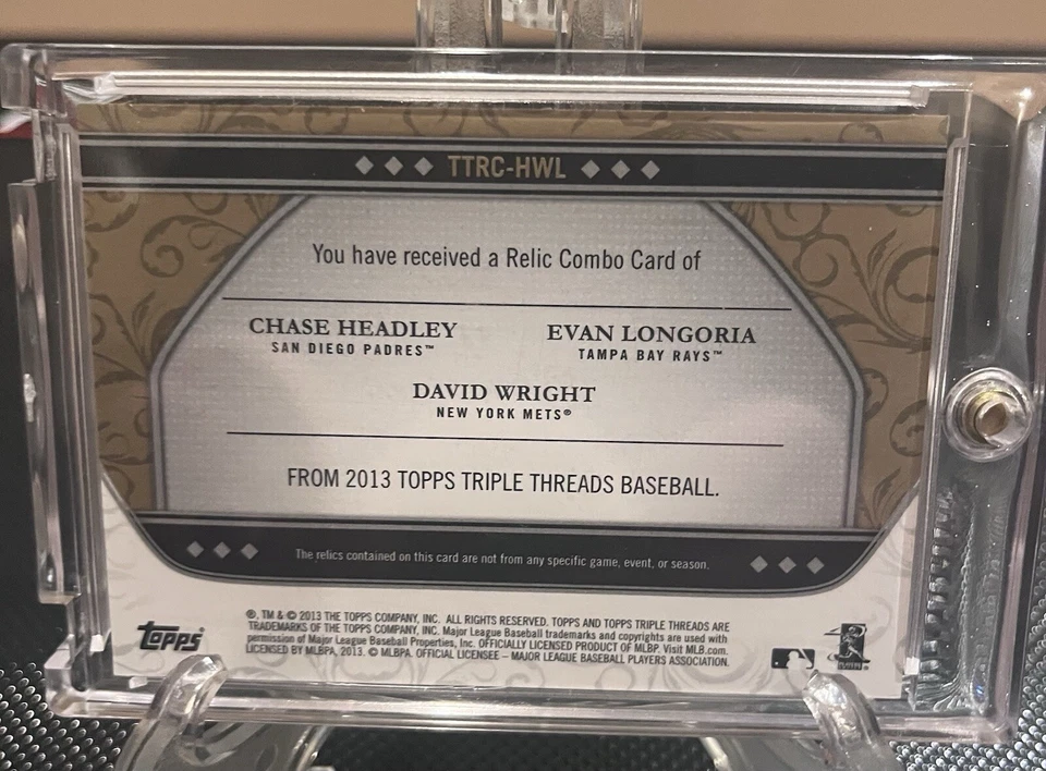 David Wright, Longoria, Headley 2013 Topps Triple Threads Reliquia Combo Dorado #/9 Foto 2 de 2