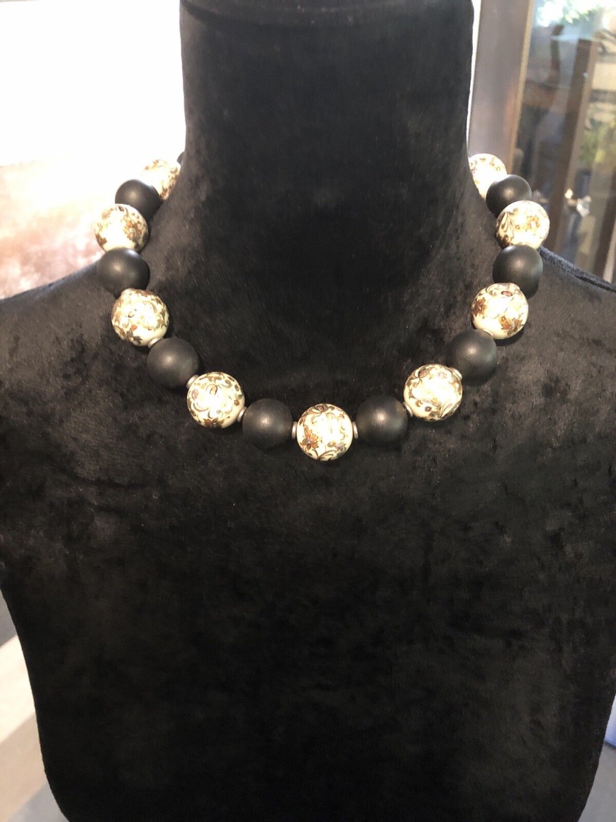 Japanese Opulent Nagaya & Flat Black Large Beaded Necklace - 18