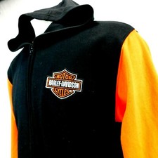 Harley Davidson Boys Black Orange Hooded Zip Front Sweatshirt Hoodie Sz 20 XL