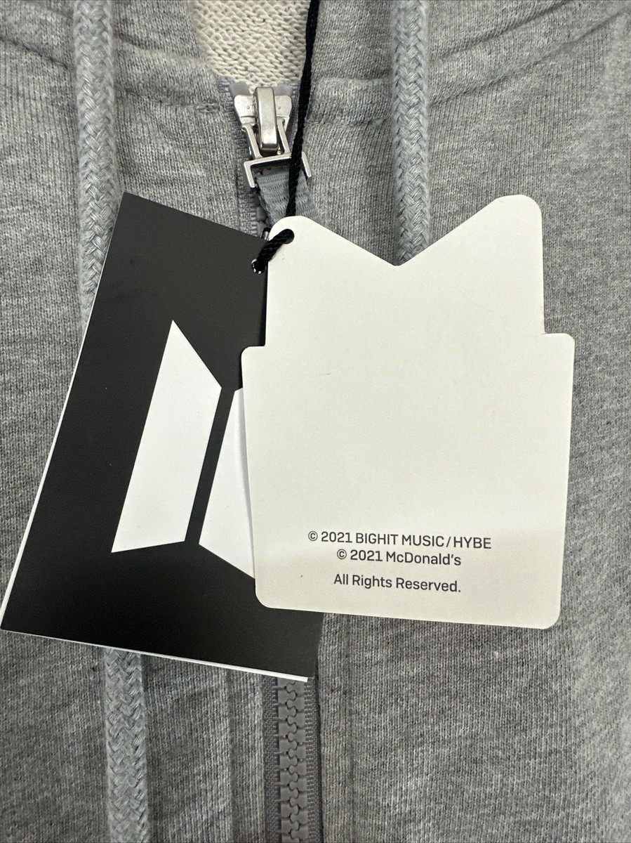 BTS X MCDONALDS LIMITED EDITION AUTHENTIC LOGO ZIP UP HOODIE GREY