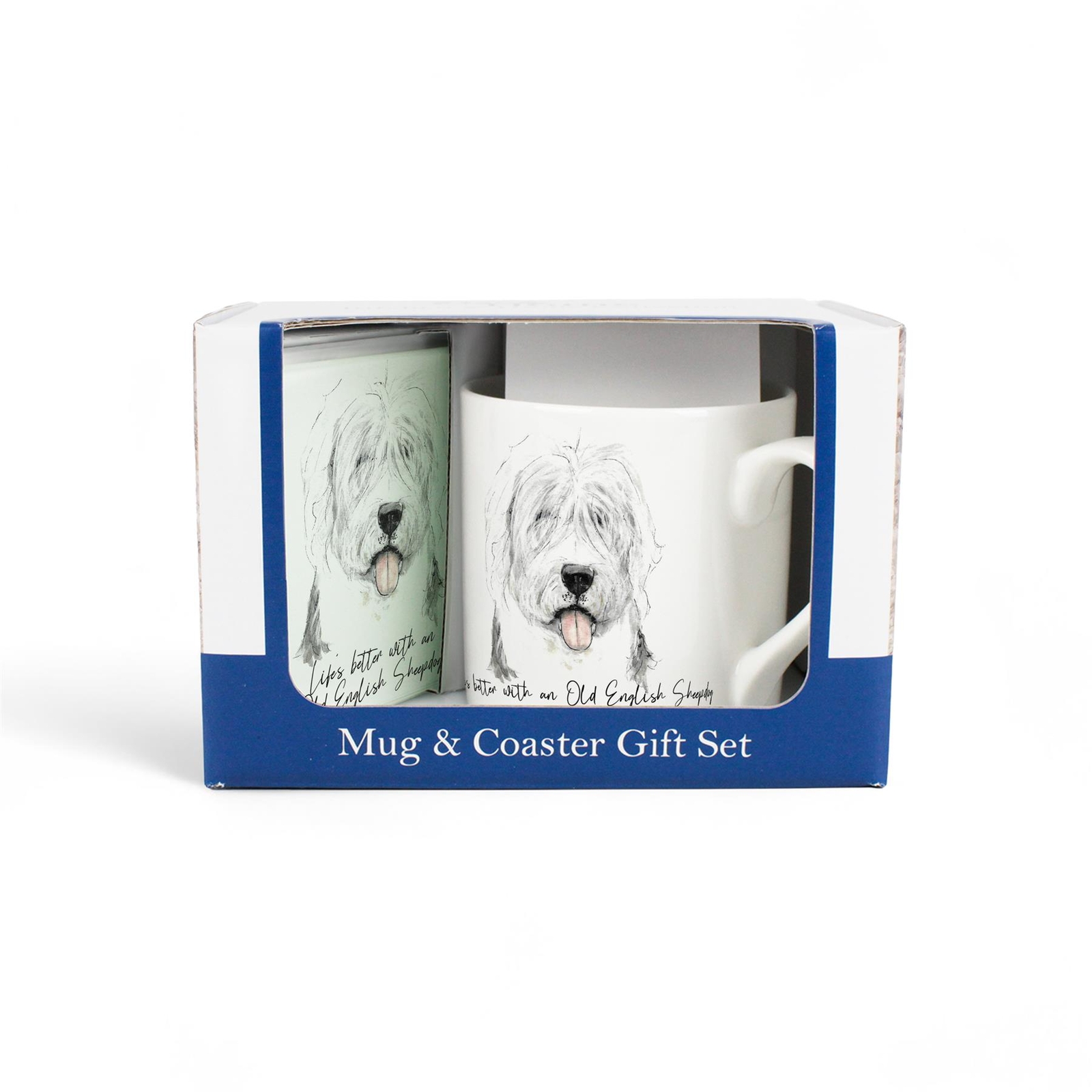 Old English Sheepdog Bone China Mug & Glass Coaster Gift Set for Dog Lovers
