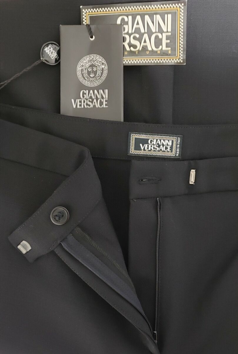VINTAGE GIANNI VERSACE BLACK STRETCHY WOOL PANTS size 48 VINTAGE GIANNI VERSACE BLACK STRETCHY WOOL PANTS size 48
