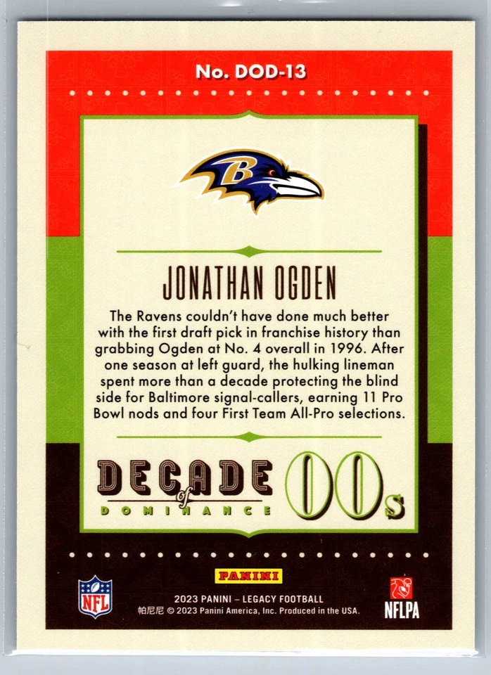 2023 Panini Legacy #DOD-13 Jonathan Ogden Decade of Dominance Green #/100 - Image 2 of 2