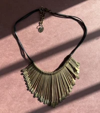 ZAD Brass Tone Metal Paddle Fringe Choker/Collar Necklace 15"
