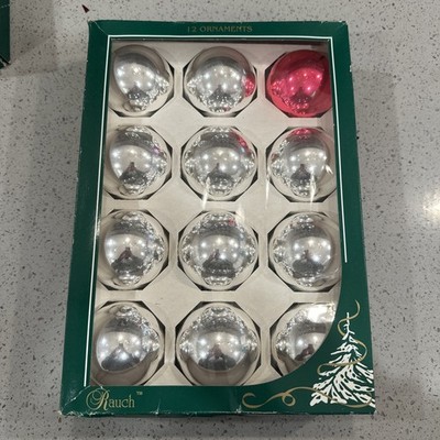 Vintage Set of 11 Rauch Silver Glass Balls Christmas Tree Ornaments One Red