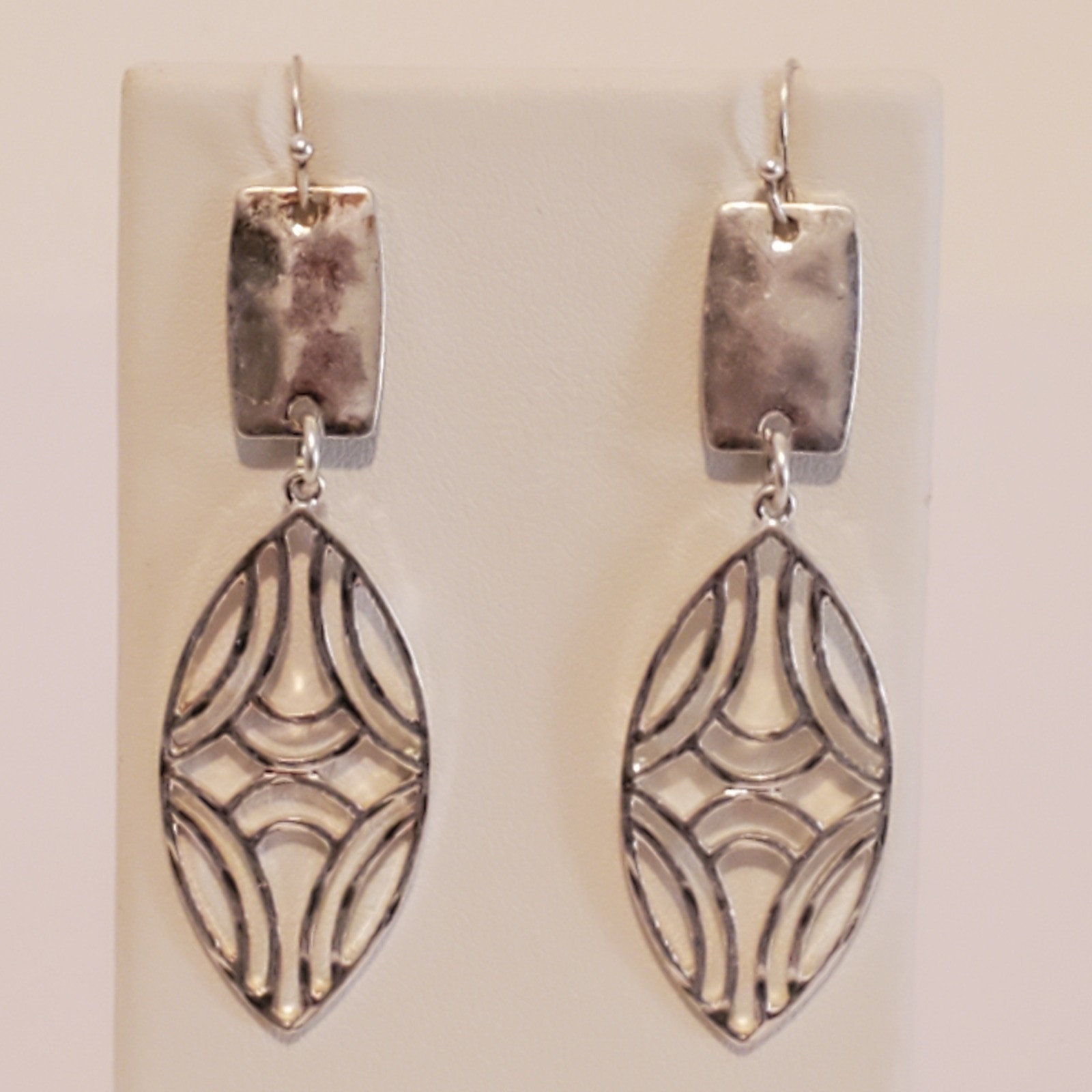 Silver Tone Hammered Rectangular & Geometric Fili… - image 2
