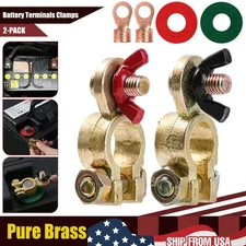 2x Solid Brass Battery Terminal Connector Top Post End Clamps Set for Car Marine