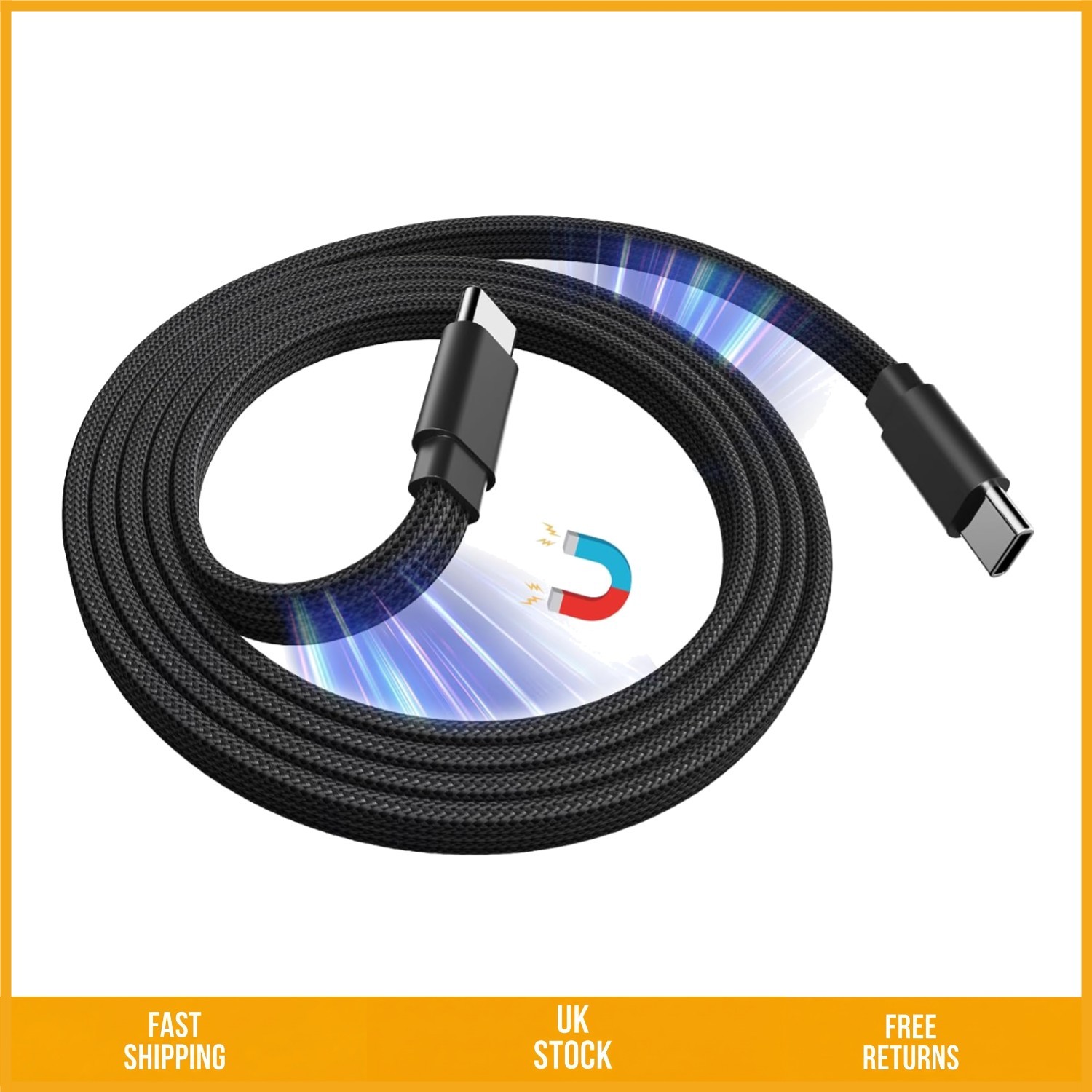 Tangle Free Magnetic Coiled 60W USB C to USB C Fast Charging Cable 5ft/1.5m