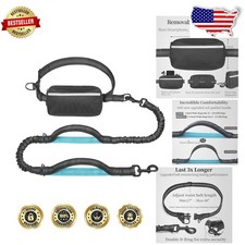 Hands Free Dog Leash w/ Pouch, Dual Handles, Bungee, Large Dogs Black