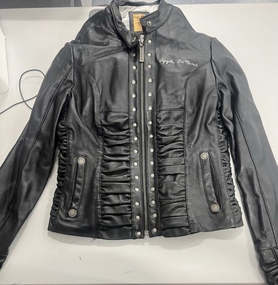 Vintage Apple Bottoms Leather Jacker Women's Size M Black Y2K BRAT RUCHED